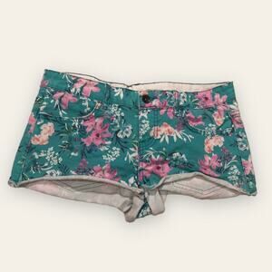 Element low rise teal blue & pink floral print denim jean shorts size 27